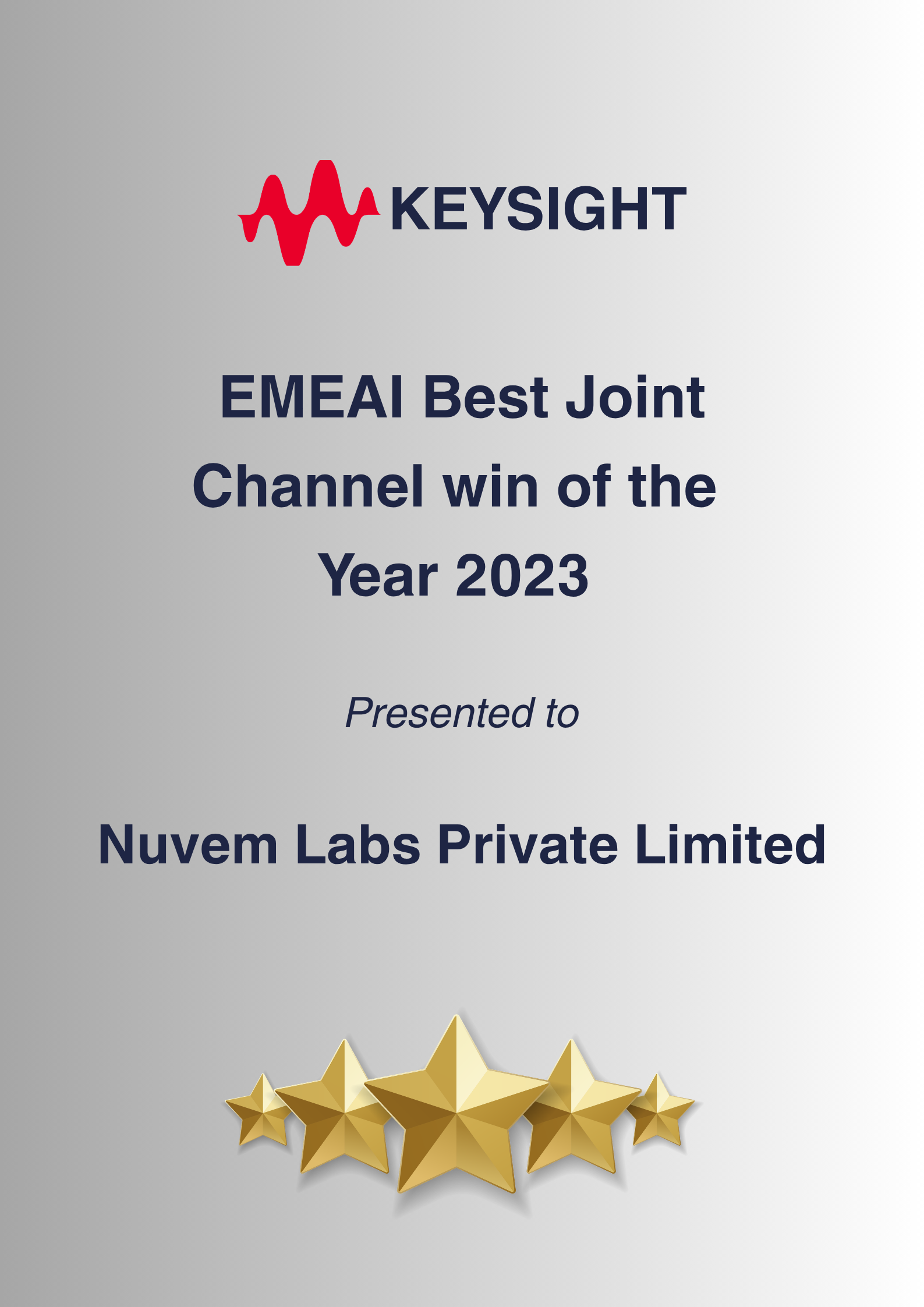 EMEAI Best Joint Channel win of the Year 2023 by keysight - nuvem labs
