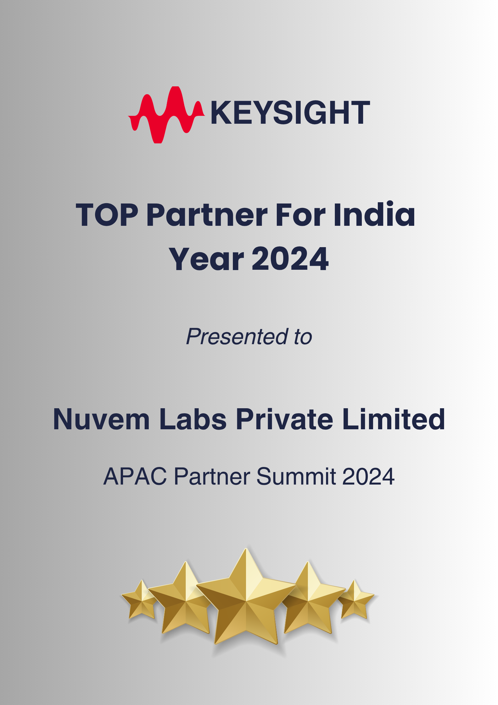 Keysight TOP Partner For India Year 2024 Keysight - Nuvem labs