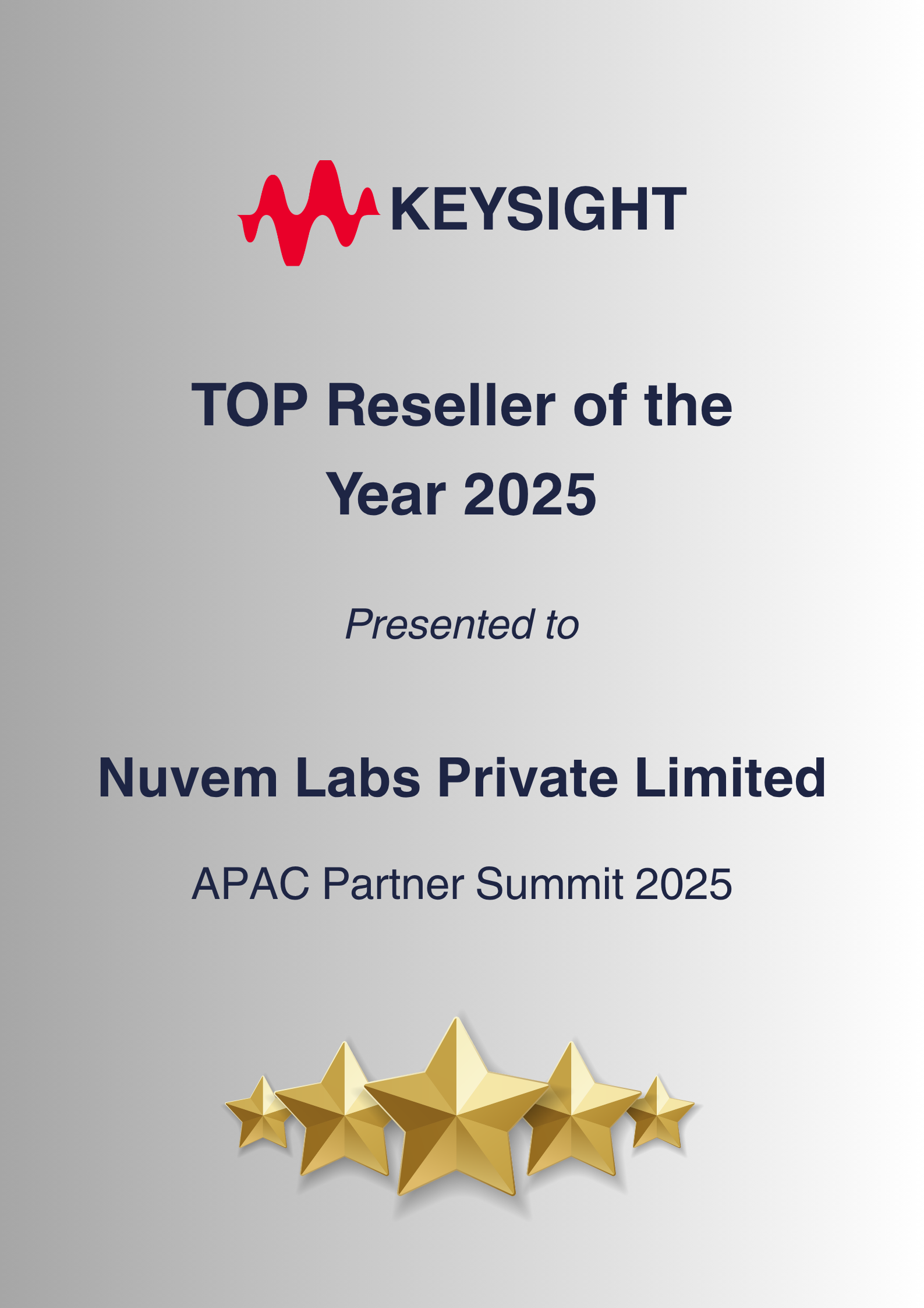 Keysight TTOP Reseller of the Year 2025 keysight - Nuvem labs