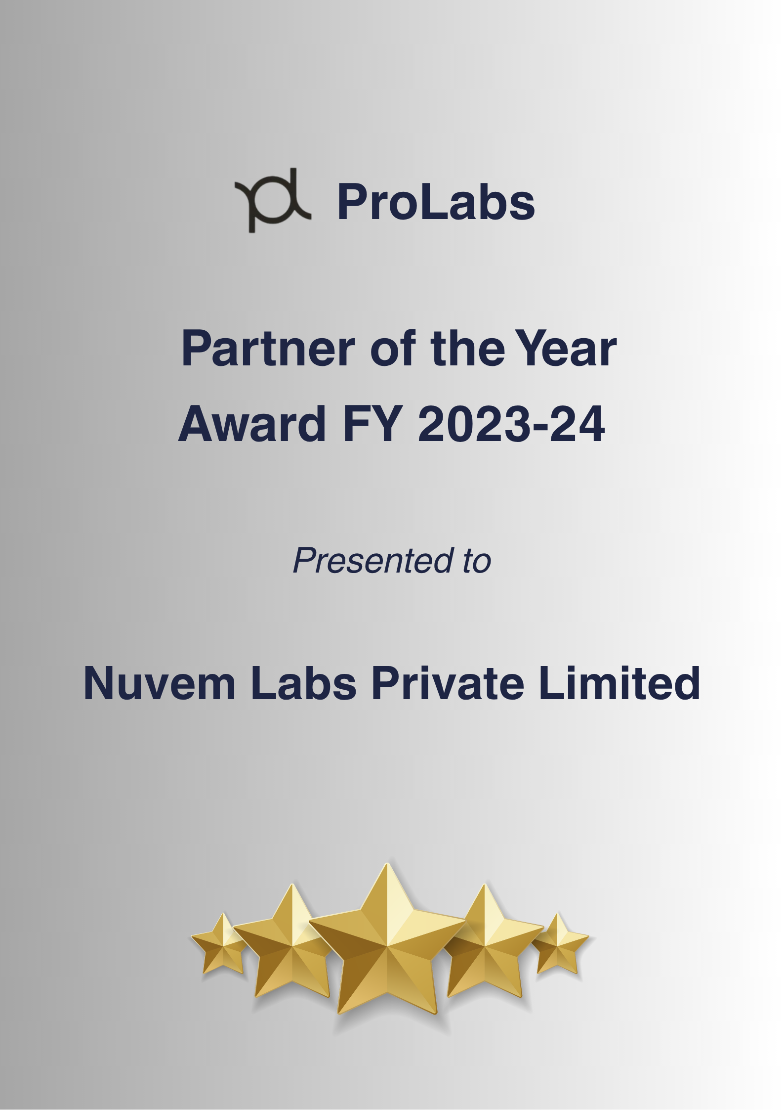 Partner of the Year Award FY2023-24 by probals - Nuvem labs